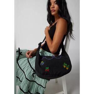 Baggu Cross Stitch Med Nylon Crescent Bag New Black Crossbody Urban Outfitters